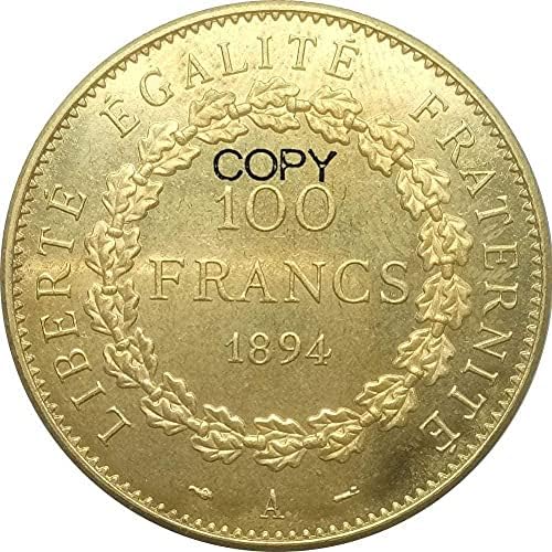Предизвик Монета Франција Злато 1894 Париз 100 Франци Среќа Ангел Месинг Метал Копија Монети За Собирање Копија Подароци Монета Колекција