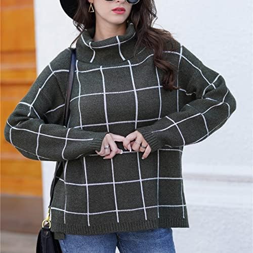 2022 есен зимски женски женски тешки плетен џемпер мода карирана печатена облека за отпечатоци лабава удобна џемпери пуловер