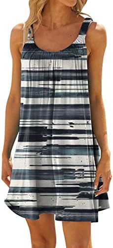 Дами Sundresses Stripe Color Block Color Block Појавување на миди фустани, врзана боја градиент, проток на летен фустан, летен фустан