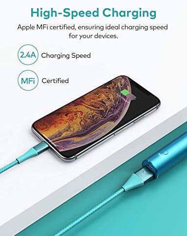 Chaber XCentz iPhone 10FT, MFI овластен кабел за молња, плетенка најлонски кабел за iPhone со врвен метален конектор за iPhone 11/x/xs/xr/xs max/8/7/5/5s/se, ipad pro/mini/воздух , Сино