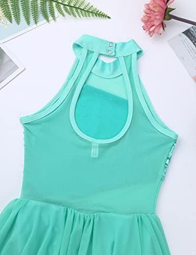 Msemis Girls Kids Sequins Criss Cross Cross Back Halter Ballet Ballet/Ice Stickation/Лирски фустани за танцување