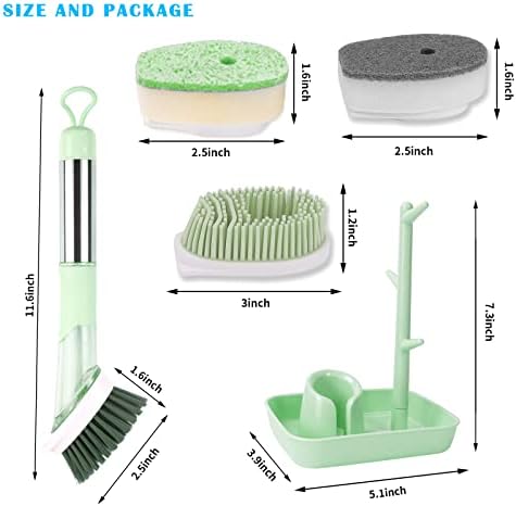 Сапун Издавање Сад Четка Во Собата,Чистење Сад со 4 Заменливи Четка глави&засилувач; Нерѓосувачки Челик Рачка, Кујна Чистење Четка, Чистење