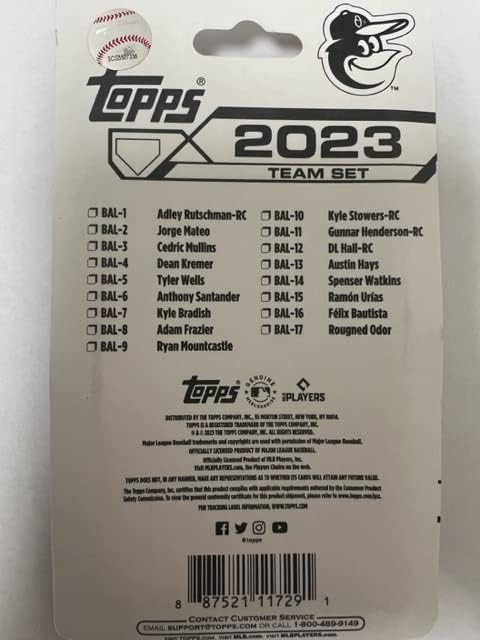2023 Топс МЛБ Бејзбол Балтимор Ориолес Комплетен фабрички тим сет - 17 трговски картички