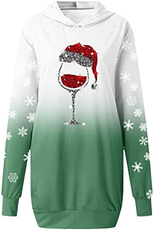Божиќни облеки на Cucuham за жени обични долги ракави пуловер лесен џемпер со качулка со џебови со џебови