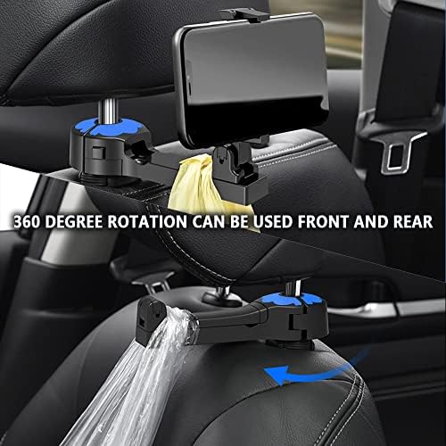 CXCCOI 2PACK ажурираше 2 во 1 кука за седишта за автомобили 360 ° ротација, со држач за мобилни телефони, може да виси чанти, ранци, чадори, шишиња со универзална закачалка за