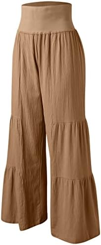 Дами цврста боја обичен џеб лабава памучна постелнина широки панталони за нозе дами панталони