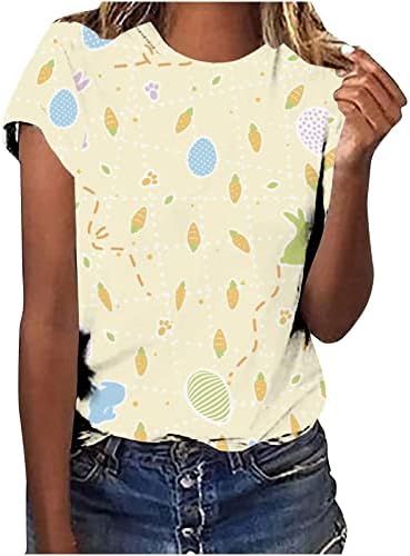 Велигденски кошули за жени Симпатични шарени велигденски јајца графички мета летни обични екипи на кратки ракави на кратки ракави