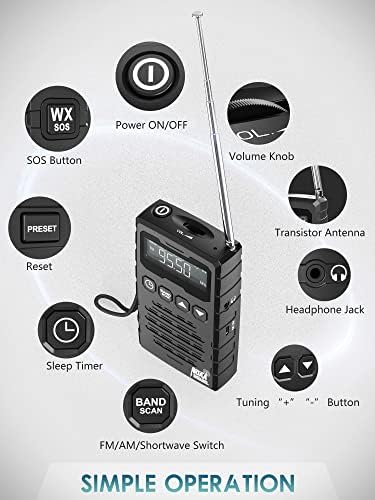 Преносно радио AM FM радио со најдобар прием, со голем LCD екран, авто-скенирање, SOS аларм, тајмер за спиење и приклучок за