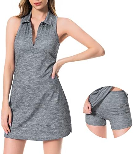 Облека за фустани за голф-тениски фустани за женски поло, со вграден градник и одвојливи шорцеви upf 50+ Брзо суво за вежбање