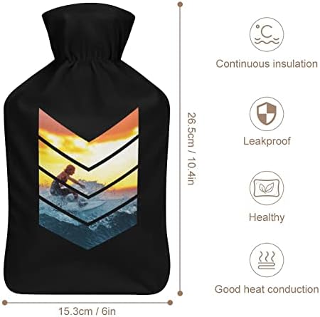 Геометриски сурфер на изгрејсонце печатено шише со топла вода со мека кадифен капаче за гумена торба за вбризгување на вода 1000 мл