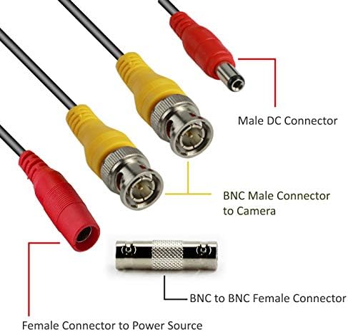 Инсталирајте ARECTCCTV 100FT BNC CABLE WIDEOW CABLE, жичен кабел за продолжување на BNC со конектори сите во еден предед сијамски