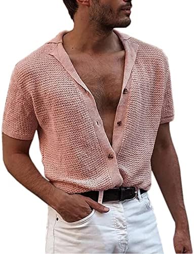 Машка предност перформанси со кратки ракави лапел цврсти поло маици обични тенок класичен фит памук голф -маица блуза