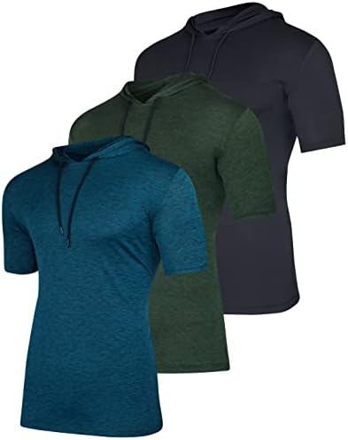 3 пакувања: Менс сув вклопување влага со кратки ракави со краток ракав Активен атлетски качулка пуловер џемпер
